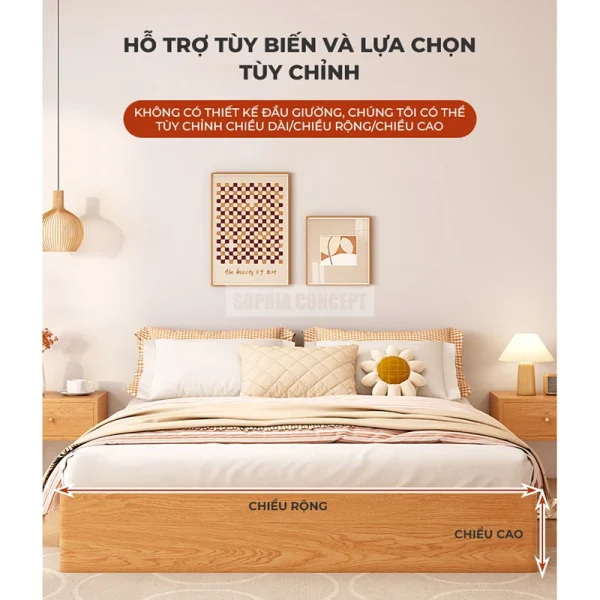 GIƯỜNG BỆT GỖ CHẤT LIỆU BỀN ĐẸP TỐI GIẢN - DORAHOME - Hình ảnh 4
